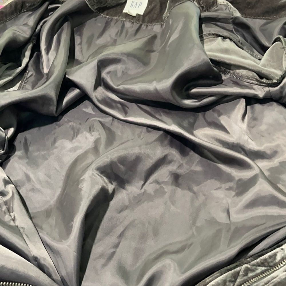 GAP Pavement Gray Velvet Zip Front Midi Bomber Jacket Sz S - Picture 13 of 16